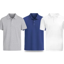 Men's Cotton Polo Shirt Short Sleeve Casual Lightweight Classic Tee Top