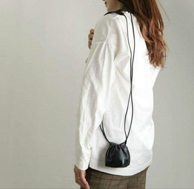 JIL SANDER Black Lamb Leather Drawstring Bag Cute Shape Shoulder Strap 120cm
