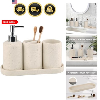Bathroom Accessories Set,4 Piece Travertine Stone Look Bathroom Accessory Set...