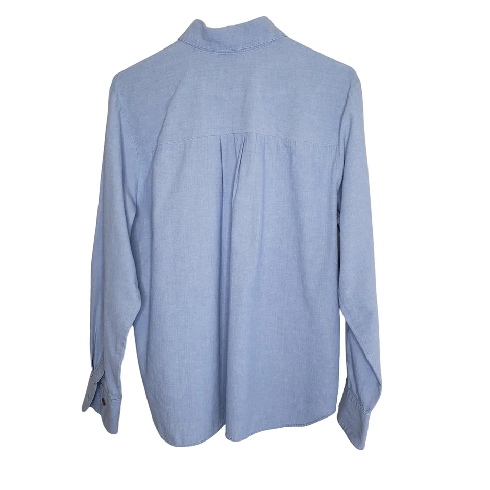 Blusa Vintage BonWorth Azul Denim Bordado Botón Flores Pájaros Pajarera M Foto 2 de 4