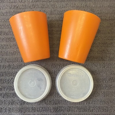 2 Tupperware MCM 101 Mini Midget SALAD DRESSING CONTAINERS 201 LIDS Orange
