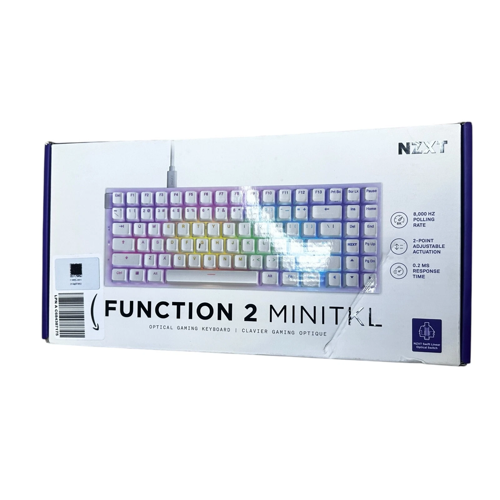 NZXT Function 2 MiniTKL optical gaming keyboard white new box missing right arrow key