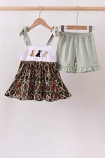Camo Hunting Embroidered Ruffle Shorts Set