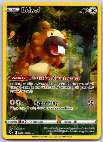 Bidoof GG29/GG70 Pokemon Holo Crown Zenith Galarian Gallery Near Mint