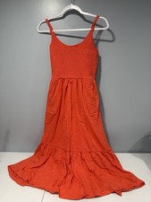 GAP Orange Smocked Sleeveless Maxi Dress Scoop Neck Cotton Knit Size S