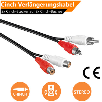 2,5m Cinch Verlängerung RCA Stereo Audio Kabel 2x Cinch-Stecker zu 2x Buchse
