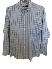 Chaps Classic Fit Twill Plaid Dress Shirt Blue 15-15.5 32/33 Wrinkle Resistant
