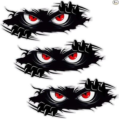 3 PCS Peeking Monster Angry Eyes Car Decals, 9.8×4.3 Inches Large Vinyl Funn