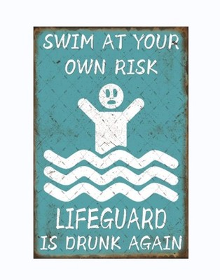 EMOHAT Warning Metal Tin Sign Swim At Your Own Risk Pool 12×8inches, multi 