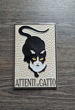 Vintage Italian Ceramic Wall Plaque Tile- BEWARE of the CAT, ATTENTI al GATTO