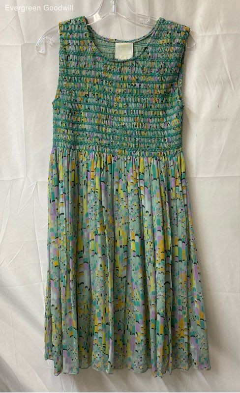 Anna Sui Women's Multicolor Printed Crew Neck Sleeveless Smocked Mini Dress Sz S