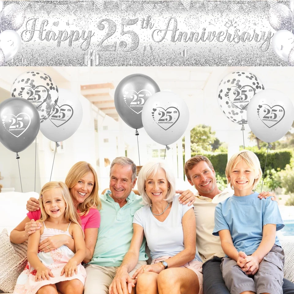 Plata 25 Aniversario de Boda Decoraciones para Hombres Mujeres Plata Feliz 25º A... Foto 4 de 4