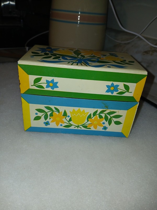 Vintage Syndicate Mfg Co Floral Tin Recipe Box Decorative Metalware