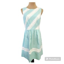 Ivy + Blu A Line Cotton Blend Dress Mint Green & White Striped Lined Size 12