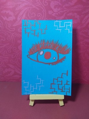 Sindy Fuhr Acrylic Painting 4x6 Inch Abstract Bold Pop Art Title Kindly Aware