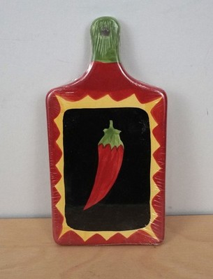 Double Nice Hand Painted Red Pepper 4x8 Porcelain Trivet Cutting Board