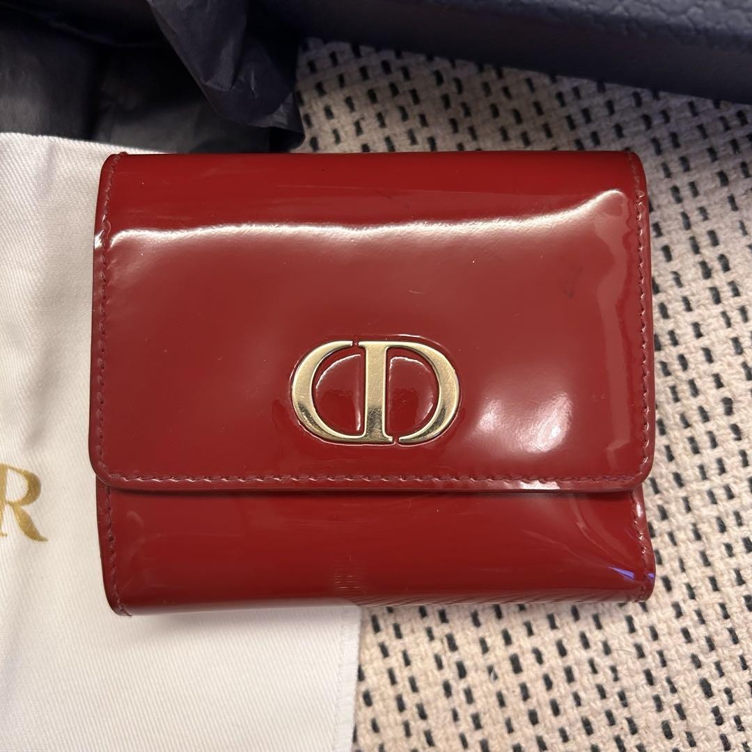 Christian Dior Red Enamel Lotus Folding Wallet
