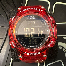 Invicta Men's Digital Chronograph 100m Watch, Red Plastic Case Strap Black Dial