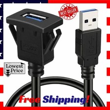 Square Single Port USB 3.0 Panel Flush Mount Extension Cable with Buckle 3 FT