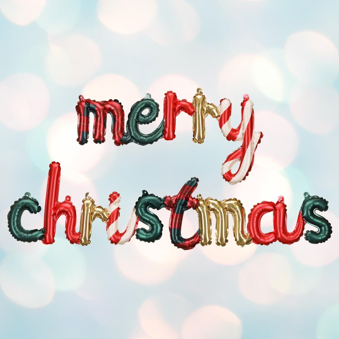 Merry Christmas Foil Balloons - Inflate With Air