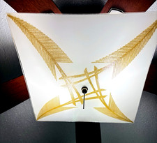 1950- 1960s mid- century modern glass shade Ceiling Light fixture Gold Fern Leaf