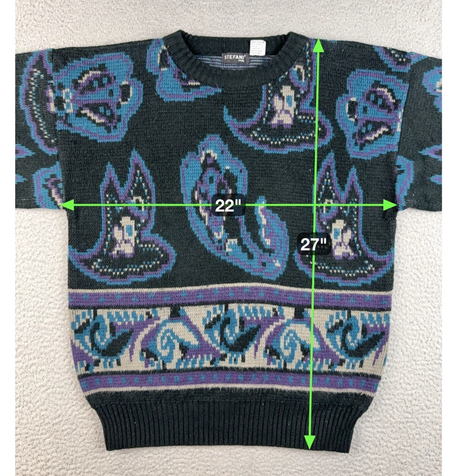 Suéter Stefano de Colección Años 90 Para Hombres Pullover Mediano Acrílico Paisley Jacquard Cuello Redondo Foto 3 de 4