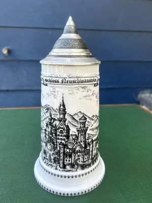 Vintage KUHR Muhlried German Porcelain Beer Stein with Zinn Lid, German Beer Mug