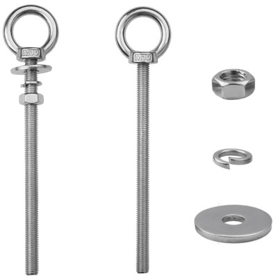 2 Pack M10 Stainless Steel Eye Bolts with Nuts, 3/8'' X 6'' Long Lifting Ring Eye