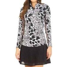 NWT Ladies IBKUL BIANCA BLACK Long Sleeve Mock Golf Shirt - S M L XL XXL