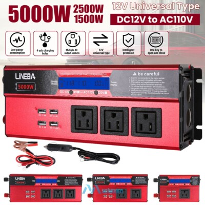 1500W 2500W 5000W Power Inverter 12V to 110V Converter 4USB Home Camping RV Trip