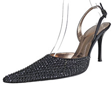 Rodo Vintage Shoes Black Crystals Rhinestone Embellished Slingback Stiletto UK 6