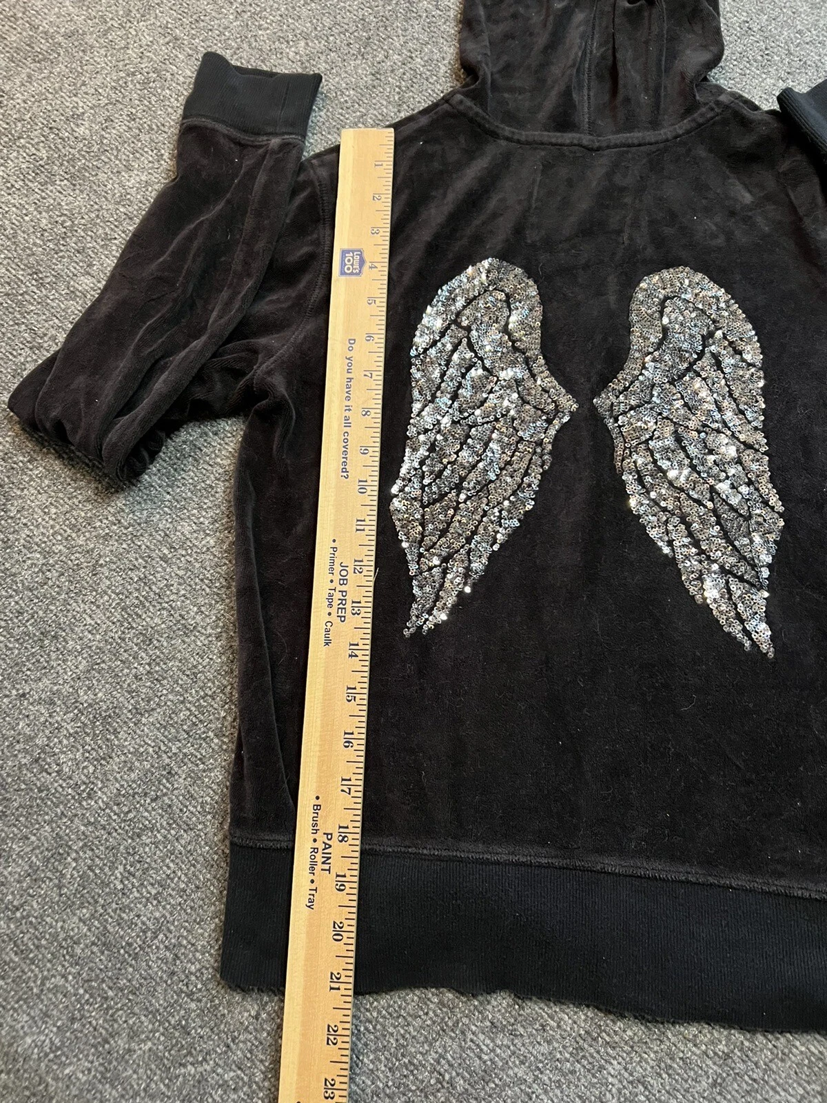 UNDERCOVER Felpa con cappuccio Victoria's Secret cerniera piccola paillettes nera ali angelo velluto LEGGERE Y2K