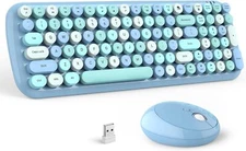 Lake Blue Colorful, Typewriter Round 100 Key 2.4G Wireless Keyboard & Mouse Set