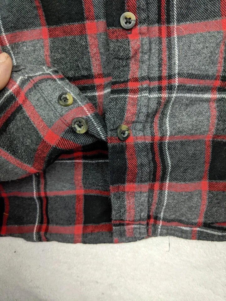 Camisa Gioberti Para Hombres M Gris Rojo Negro Franela Tartán Cuadros Capucha Cuello Algodón Foto 3 de 4