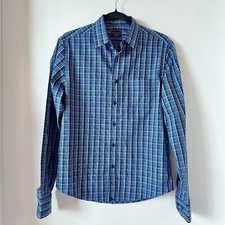 UNTUCKit Slim Navy Blue Plaid Button Shirt Wrinkle Free Size S