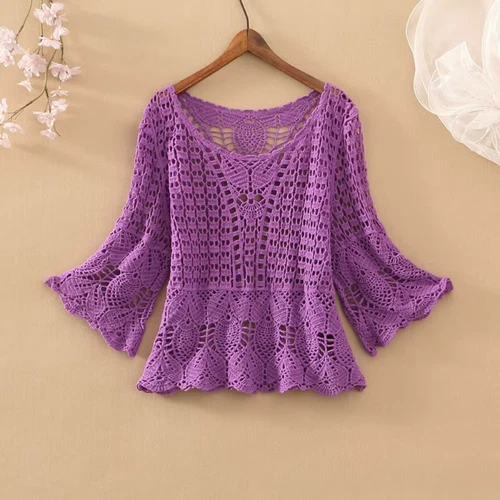 Fashion New Women Hollow Crochet Crop Top Bolero Shrug Cape Shirt Beach Summer - Picture 12 of 28