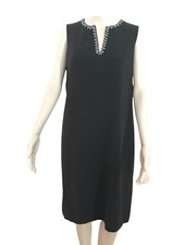 GERARD DAREL Black Dress Shift Midi Jewelled Collar 40 FR/ 12 AU / 8 US - NEW
