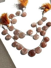 Natural Cherry Moss Quartz Faceted Coin Briolettes, Graduated 14-19mm