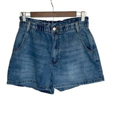 BDG Womens Pull On Mom Paperbag Waist Denim Shorts Size M High Rise Elastic Blue