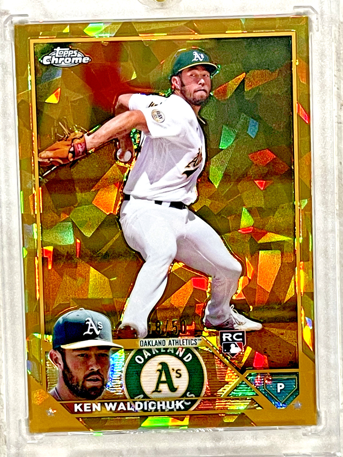 2023 Topps Chrome Sapphire Gold Parallel Ken Waldichuk Rookie /50 Oakland RC
