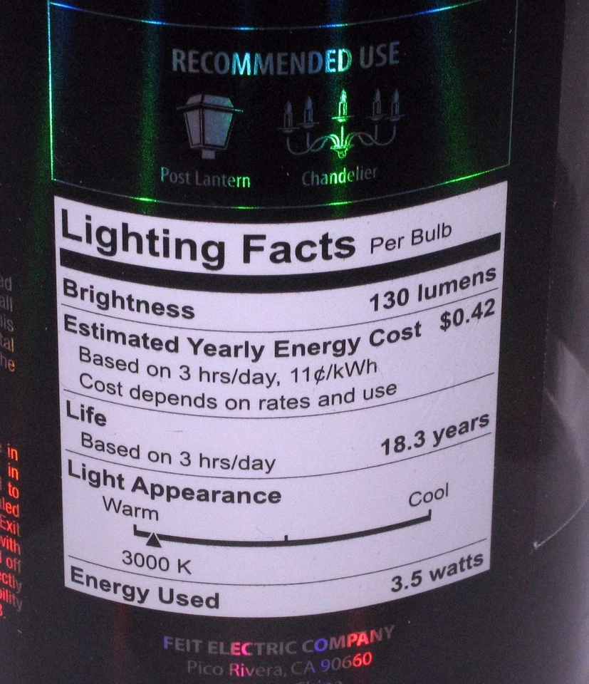 (12 LOT) Feit Dimmable Performance LED 3.5W / 25W 120V Clear CA10 E12 CFC/DM/LED - Image 3 of 3