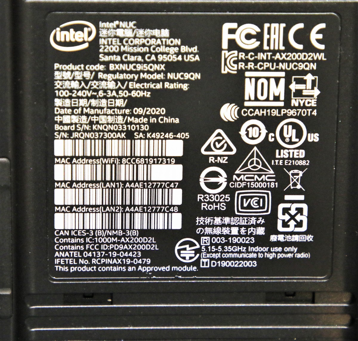 インテル INTEL NUC NUC9i5QNX BXNUC9i5QNX Intel NUC 9 EXTREME KIT BXNUC9I5QNX #1898 | eBay