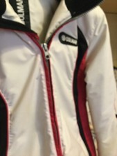 giacca a vento Colmar bambina, colore bianco con strisce fucsia e nere