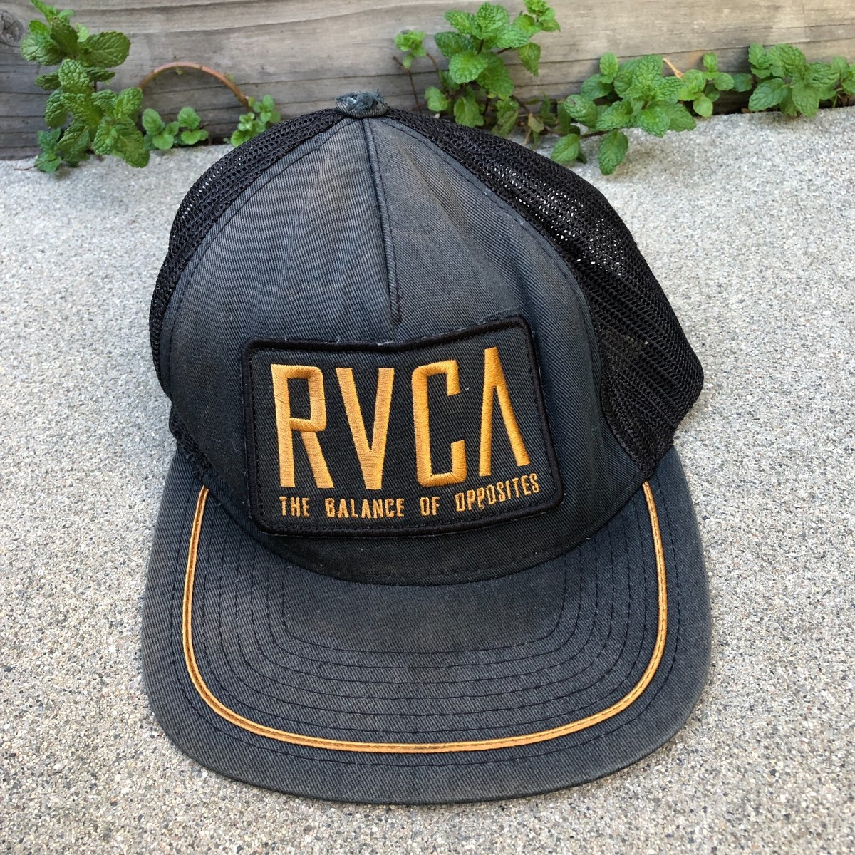 Wearing Rvca Hat RVCA Womens Trucker Hats, Diamond/Palm, One Size