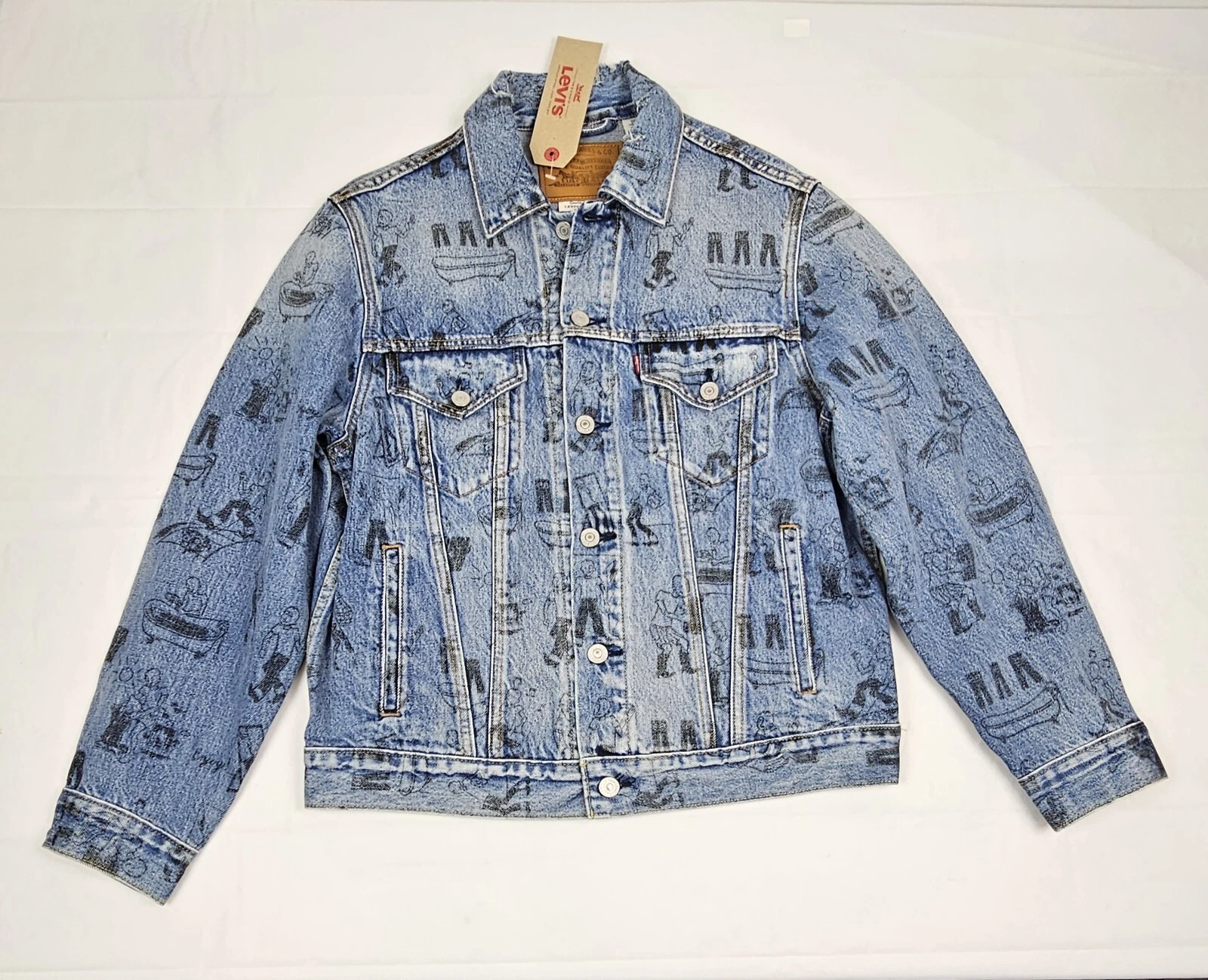 Levis Jean Jacket Mens Small. Bathtub All Over Print Blue Medium Wash Denim.