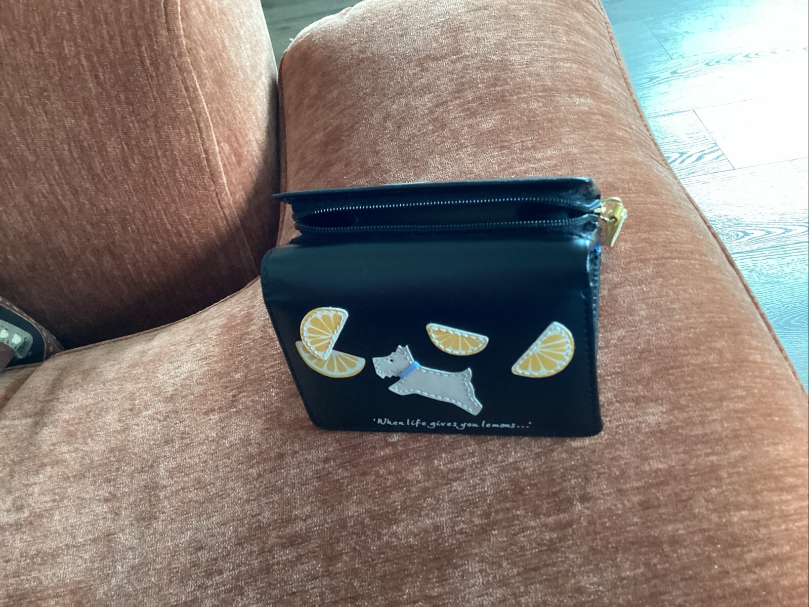 Radley ‘When Life gives You Lemons….’. Bifold Purse Black Leather New