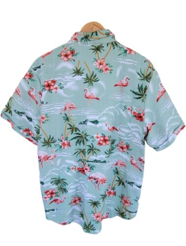 Mens SSLR Pink Flamingo Palm Tree Floral Beach Button Down Hawaiian Style Shirt - Picture 2 of 7