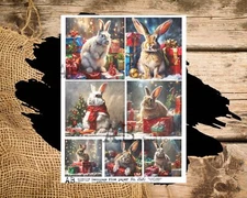 Christmas Rabbits | A4 Rice Paper | AB Studios | Paper for Decoupage