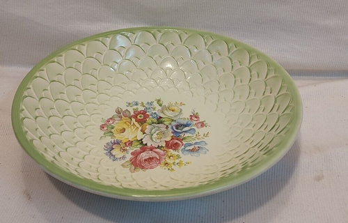 Vintage Homer Laughlin 10" Fruit Salad Bowl Nappy Green Fade Roses with Scales - Picture 6 of 11
