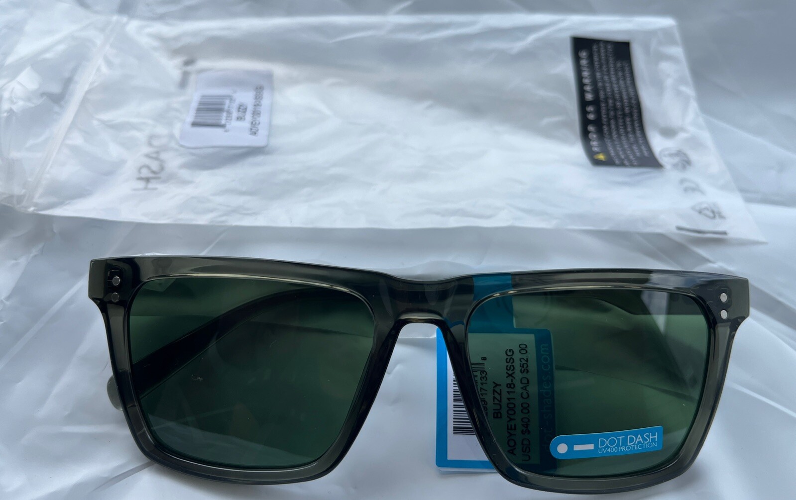 Dot Dash Buzzy Unisex Sunglasses in Clear Smoke Grey Brand New With Tags